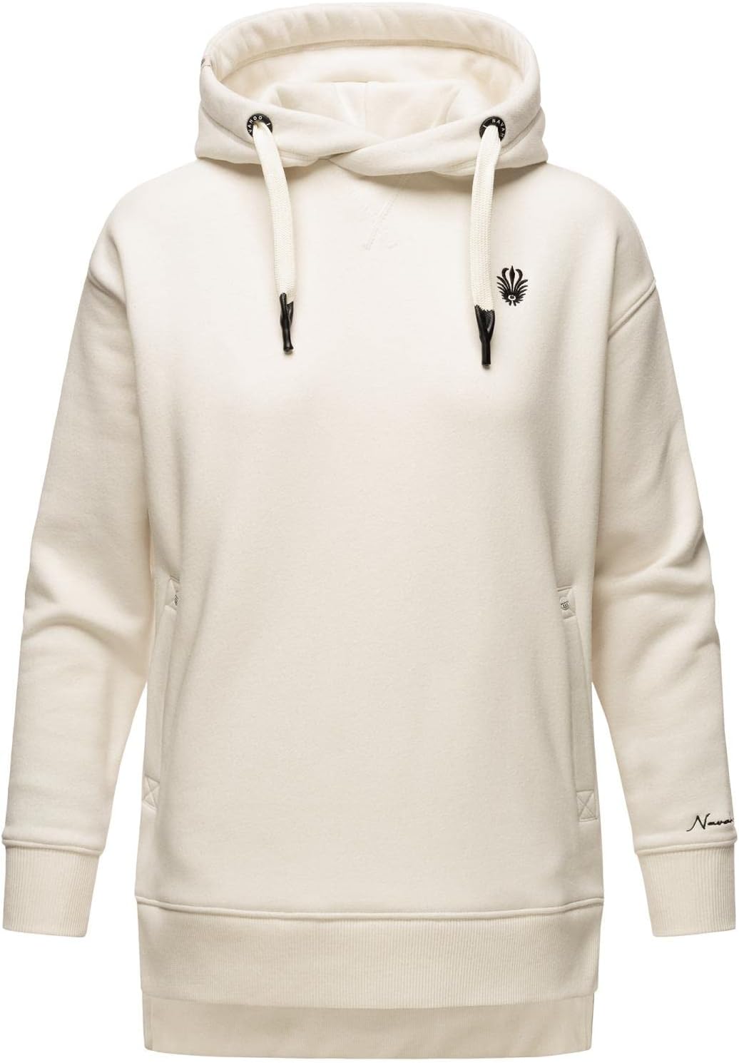 Navahoo Damen Sweatshirt Kapuzenpullover Oversize Long Hoodie Silberengelchen S-XXL S Offwhite, S Of
