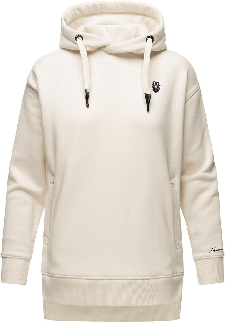 Navahoo Damen Sweatshirt Kapuzenpullover Oversize Long Hoodie Silberengelchen S-XXL S Offwhite, S Of