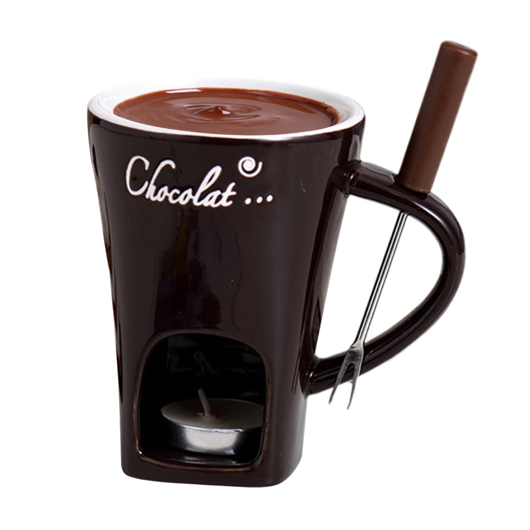 Schokofondue Tasse, 130ml Tragbar Keramik Schokoladenfondue Tasse Mit Gabeln Schokoladen Fondue Bech