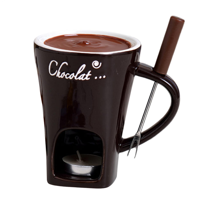 Schokofondue Tasse, 130ml Tragbar Keramik Schokoladenfondue Tasse Mit Gabeln Schokoladen Fondue Bech