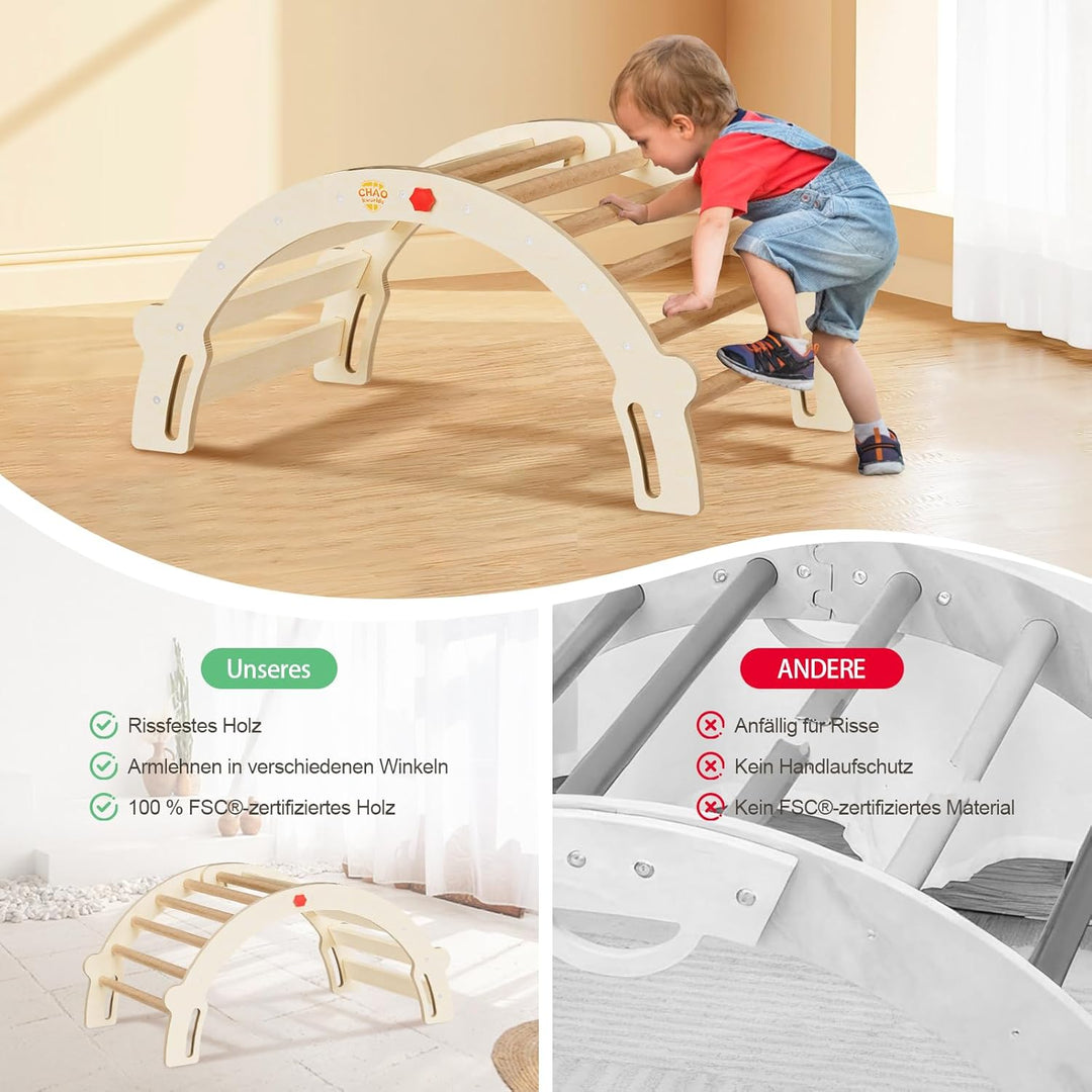 Kletterbogen 2-in-1 Montessori Bogenwippe mit Kissen – Kletterspielzeug für Kleinkinder, Sensoriktis