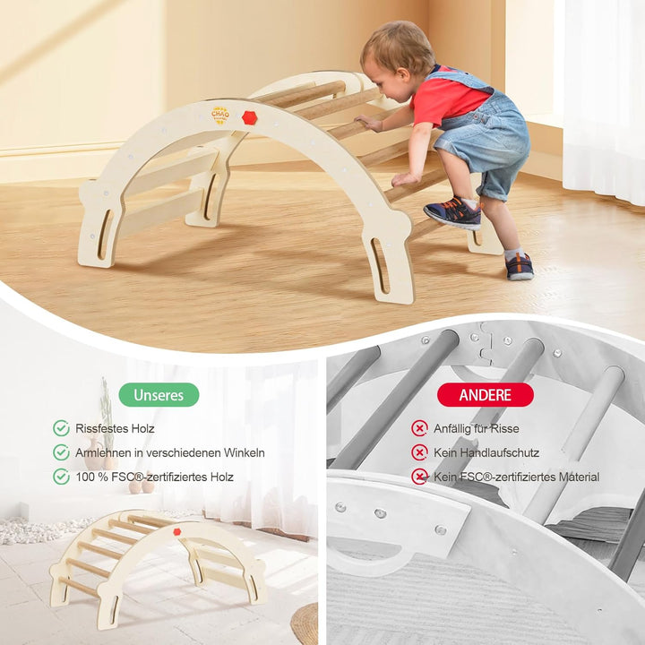 Kletterbogen 2-in-1 Montessori Bogenwippe mit Kissen – Kletterspielzeug für Kleinkinder, Sensoriktis