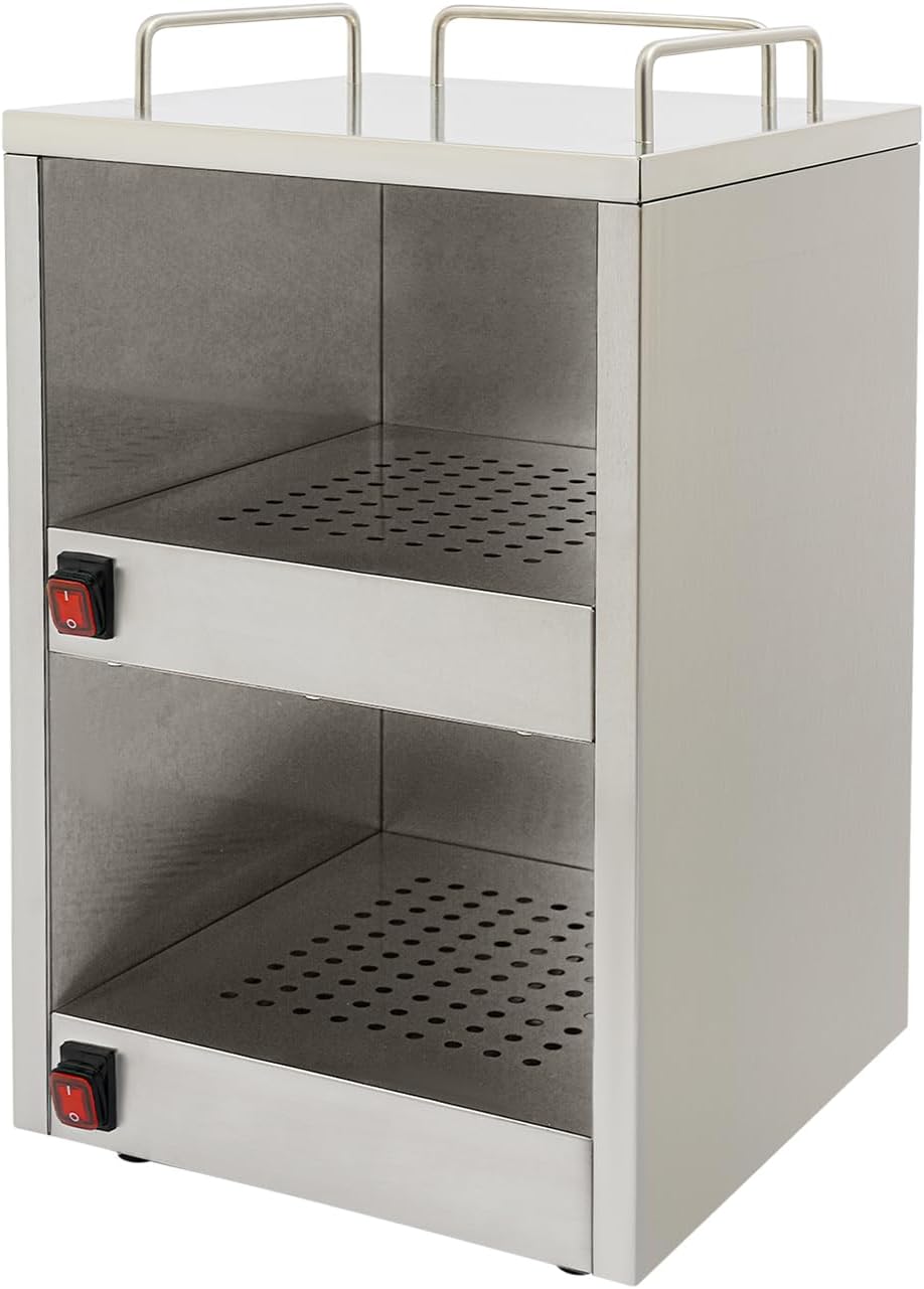 Becherwärmer Schrank 140W 32x32x55cm Edelstahl Tassenwärmer Doppelfach Heizschrank für Zuhause Cafe