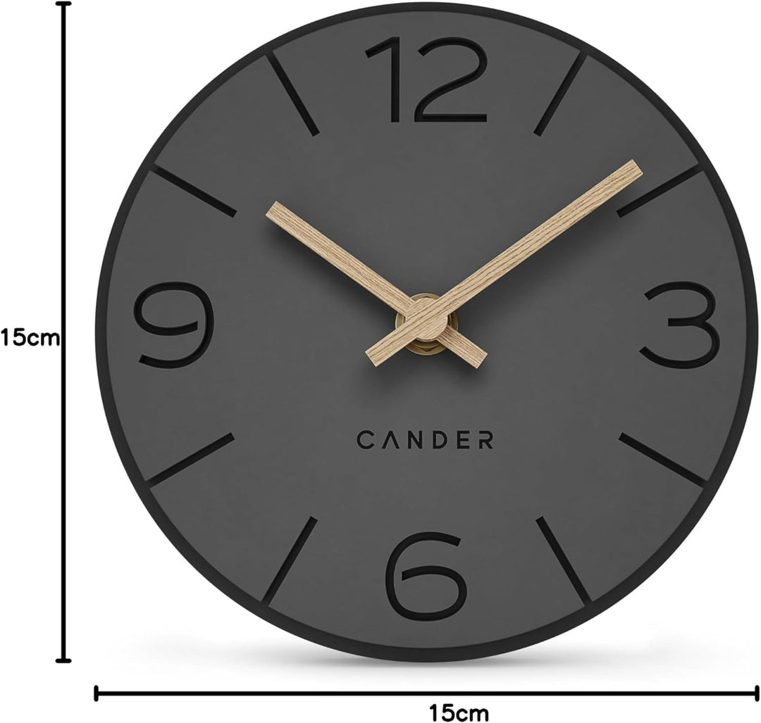 Cander Berlin MNU 2615 Y Tischuhr lautlos ohne Ticken 15 cm analog batteriebetrieben Vintage grau sc