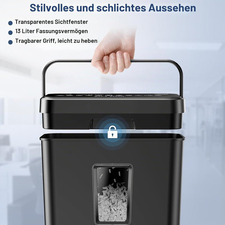 Aktenvernichter, 6-Blatt Kreuzschnitt Papierschredder mit P-4 Geheimhaltungsstufe, 13L Papierkorb mi