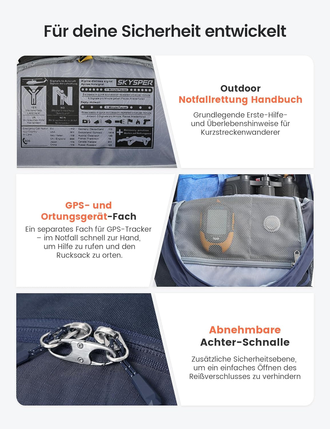SKYSPER 22L Wanderrucksack Herren Damen Leichter Trekkingrucksack mit Belüftungsrücken Diebstahlsich