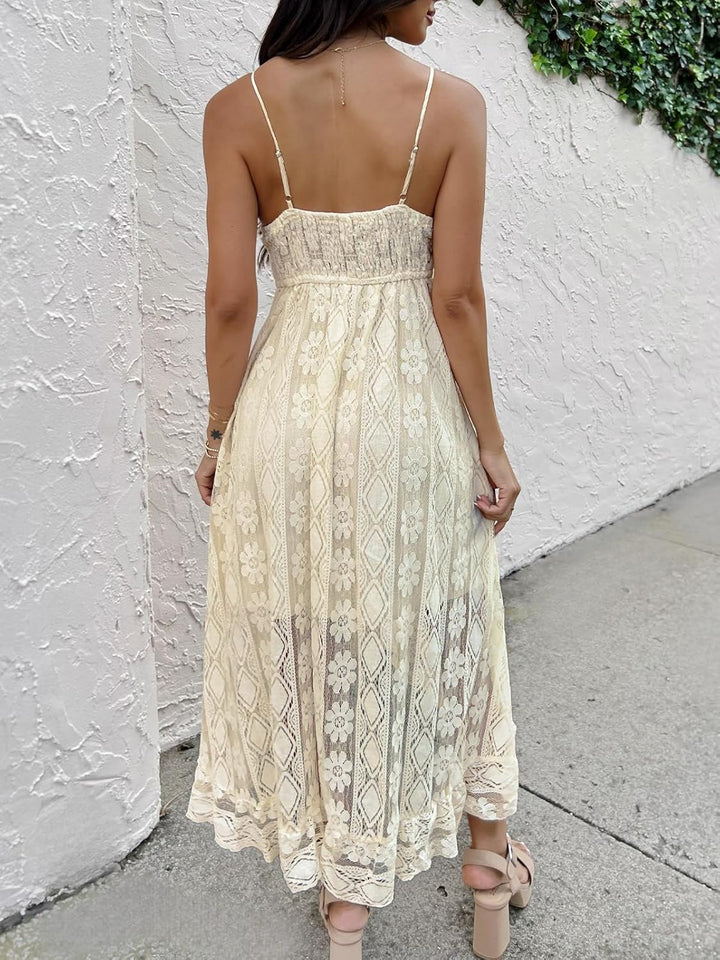 CUPSHE Damen Sommerkleid V Ausschnitt Floral Spitze Quasten Spaghetti Trägerkleid Freizeitkleider Hi