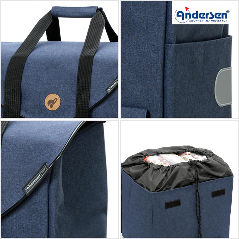 Andersen Shopper Royal XXL Sondermodell Alu klappbar mit Rad Ø 25 cm und 54 Liter Tasche Jacob blau