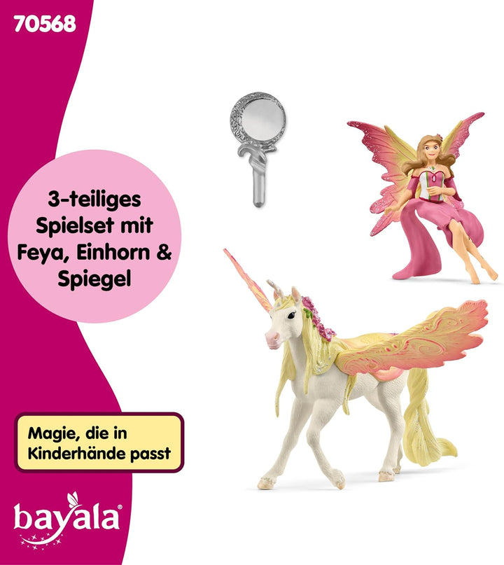 schleich BAYALA 70568 Fee Feya und Einhorn Pegasus Spielset, Magisches Fantasie Einhorn mit Flügel u