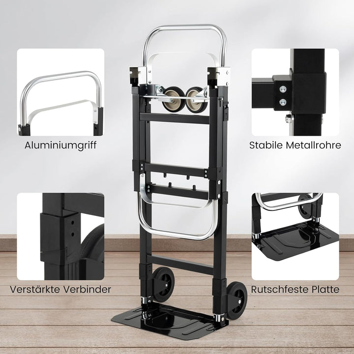 COSTWAY 2-in-1 Transportwagen Sackkarre klappbar, Handwagen mit Teleskopgriff &amp; Verstellbarer Länge,