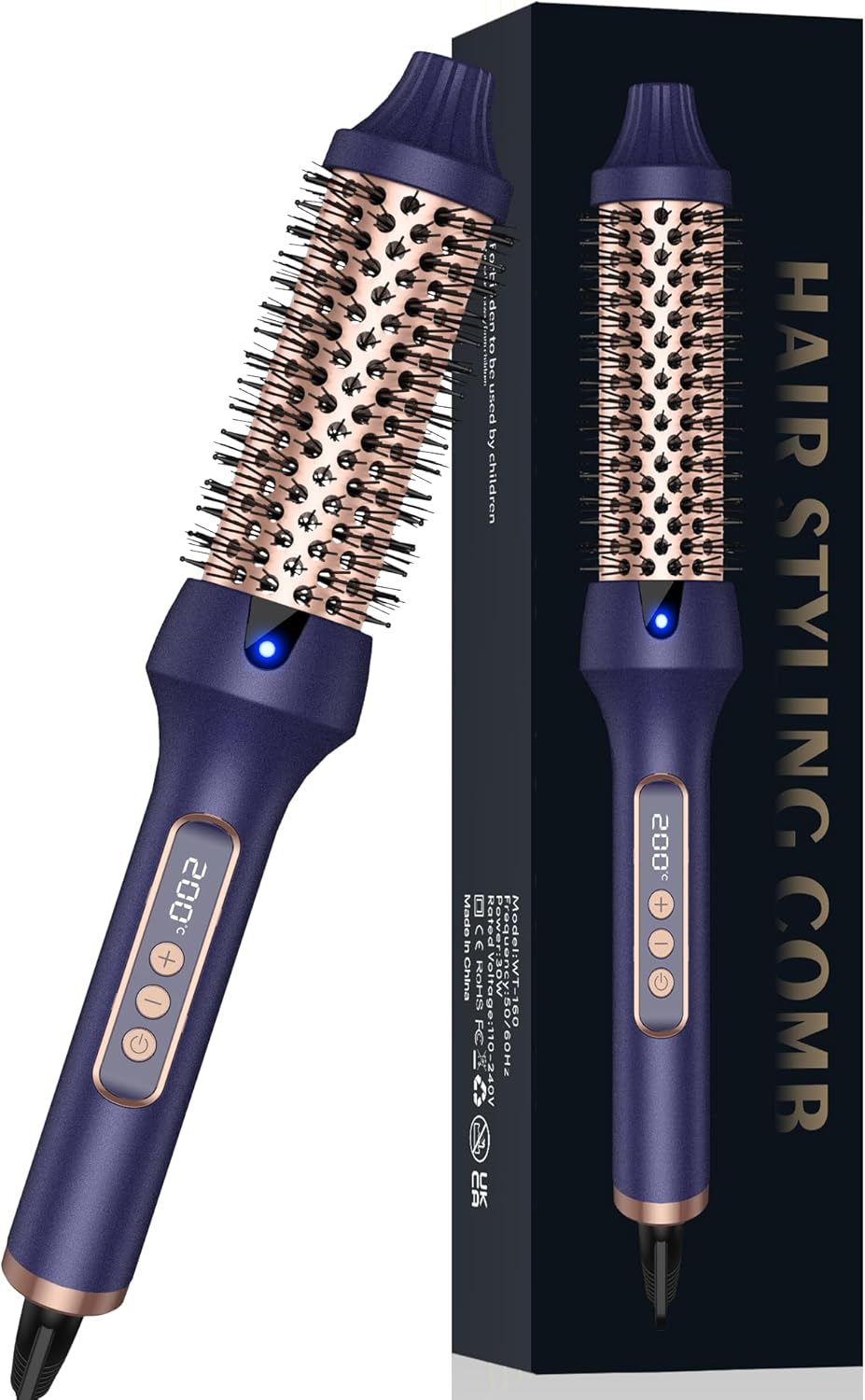 Thermal Brush, 3 en 1 Thermobürste Rundbürste, LED Hot Brush Rundbürste, Locken Bürste mit 120–200 ℃