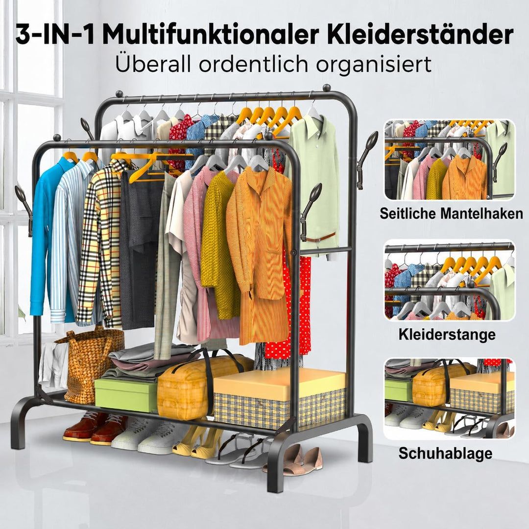 kleiderständer, Doppel-Kleiderstange, Stabiler Metall-Kleiderständer für Kleider, Pullover und Mänte