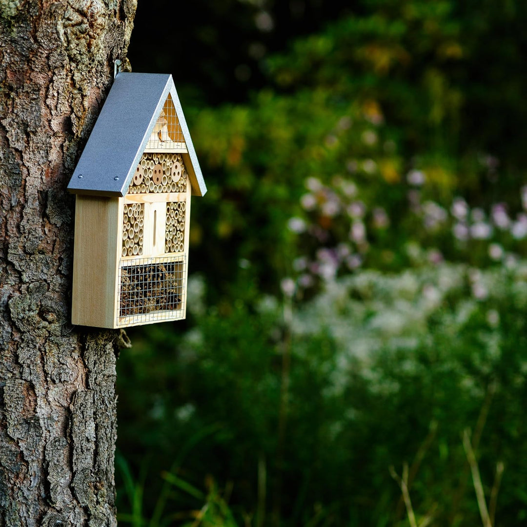 BOGATECO Gross Insektenhotel Bienenhotel aus Naturholz & Metall, zum Aufhängen für Bienen, Marienkäf