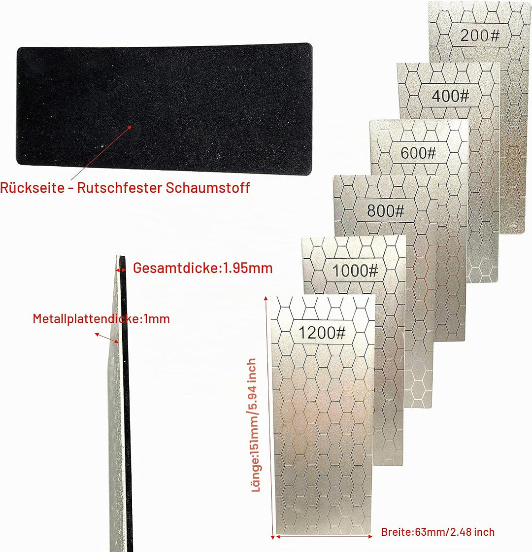 Yuejizhe 6Pcs Diamant Steinschärfer,200/400/600/800/1000/1200 Schärfstein mit extra feiner/grober Pl