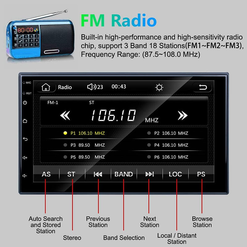 Podofo 2 DIN Autoradio mit Apple Carplay & Android Auto, 7 Zoll Touch Display Radio Auto mit Bluetoo