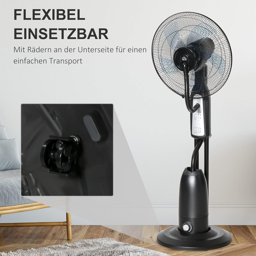 HOMCOM Standventilator mit 2,8 Liter Wasserkühlung, 90 W Ventilator mit Timer-Funktion Lüfter mit 3