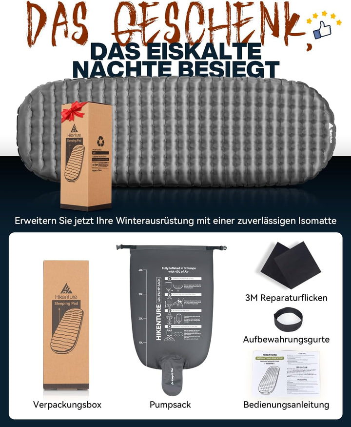 HIKENTURE 6,2 R-Wert Camping Isomatte Ultraleicht, 8 cm Dicke Aufblasbare Isomatte Camping Luftmatra