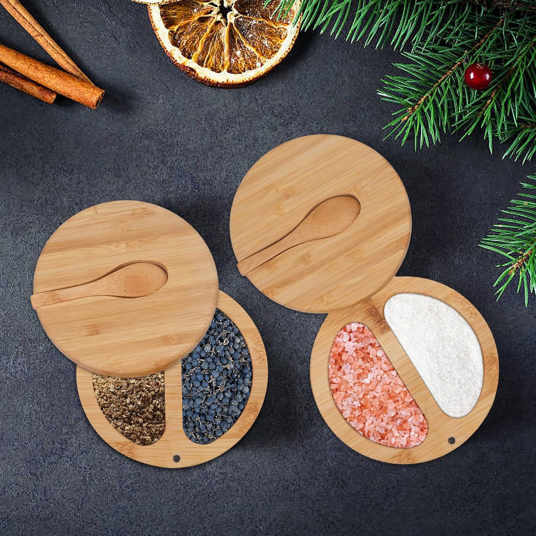 2 Stk Salzdose mit Deckel und Löffel, Salzbehälter Holz für Küche, Magnetische Salztopf Klein, Salzf