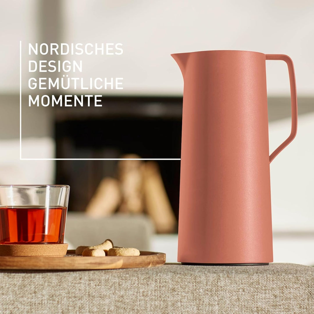 Emsa N41709 Motiva Isolierkanne | 1 Liter | Quick-Press-Verschluss | 12h heiss, 24h kalt | Glaskolbe