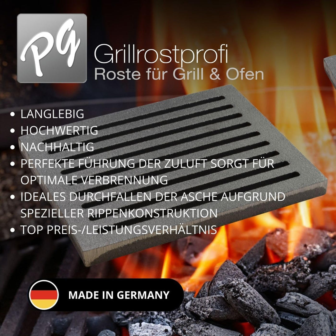 Grillrostprofi Ascherost - Feuerrost - Kohlerost - Kaminrost in Premium-Qualität, Gusseisen, 14 x 20