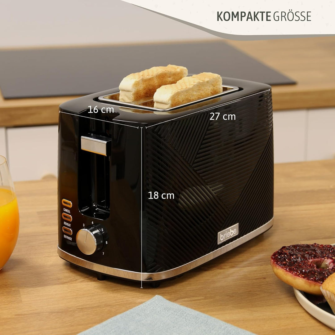 briebe Elegance Toaster mit breitem Schlitz, 2-Scheiben-Toaster, 7 Stufen, Abbrechen, Aufwärmen und