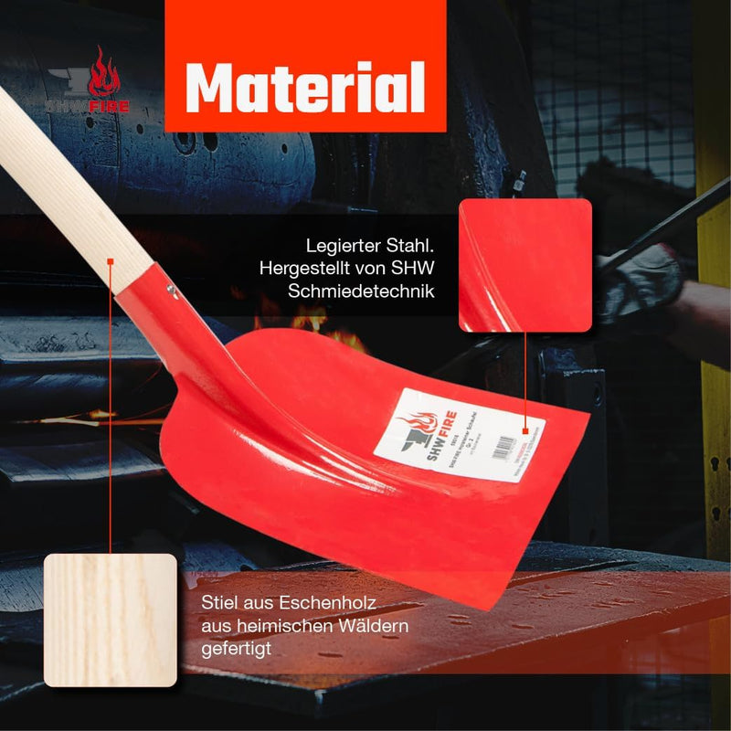 SHW-FIRE Holsteiner Schaufel - gehärteter roter Stahl mit 130cm Stiel - Made in Germany, Rot