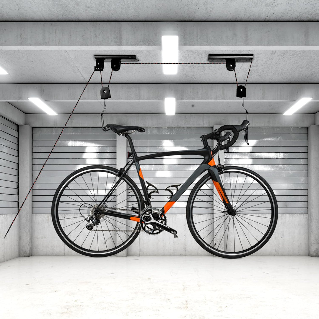 QWORK® Fahrradlift, Fahrrad Deckenlift 60 kg Traglast, Fahrradlift mit Flaschenzug