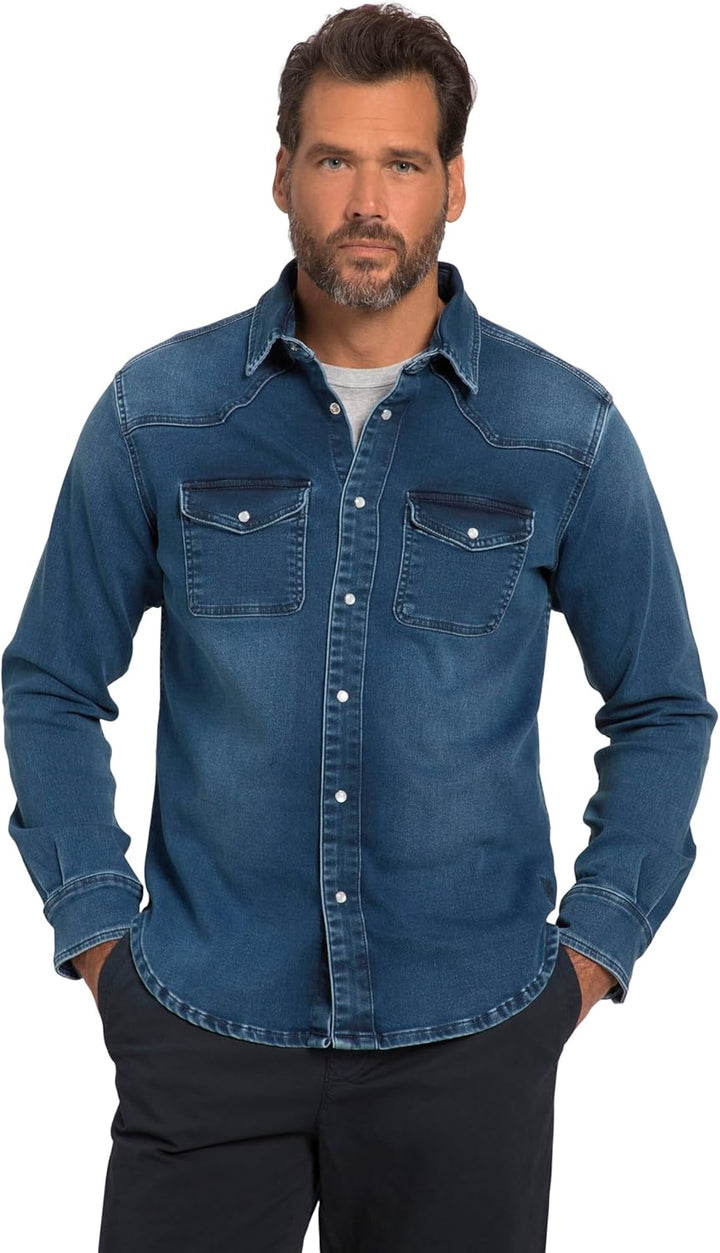 JP 1880 Herren grosse Grössen Übergrössen Menswear L-8XL Jeanshemd, FLEXNAMIC®, Denim, Langarm, Kent