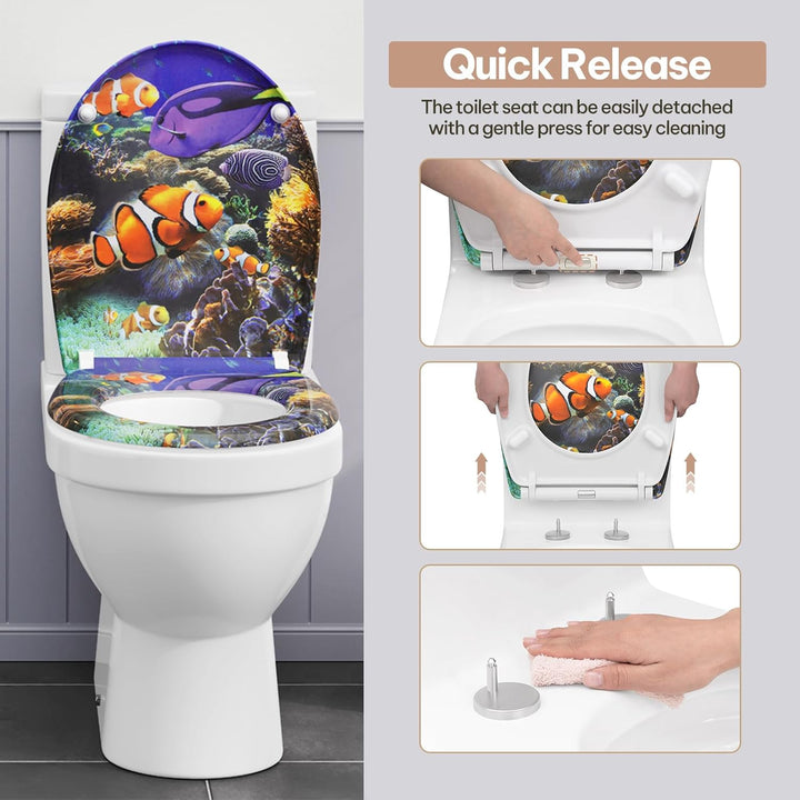 Toilettendeckel, WC Sitz mit Absenkautomatik, Klodeckel mit Schnellverschluss, 360° verstellbaren Sc