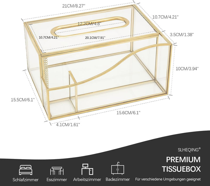 Taschentücher Box, SLHEQING Taschentuchbox Glas Kosmetiktücher Box Rechteckig Couchtisch Organizer,