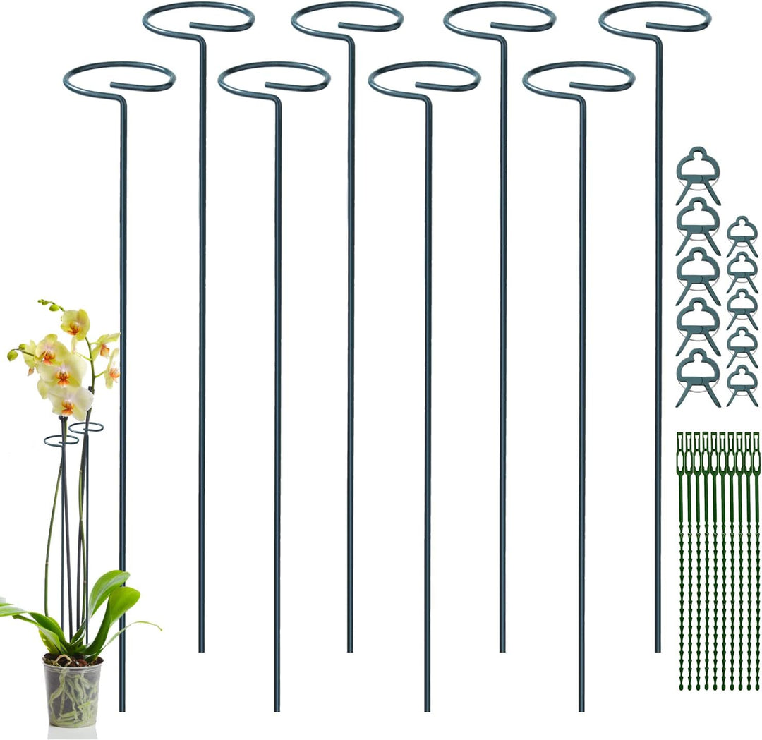 JIALWEN 8 Stück 60 cm Pflanzenstütze, Garten-Einzelstiel-Metall-Pflanzenstützpfahl mit 10 Pflanzenbi
