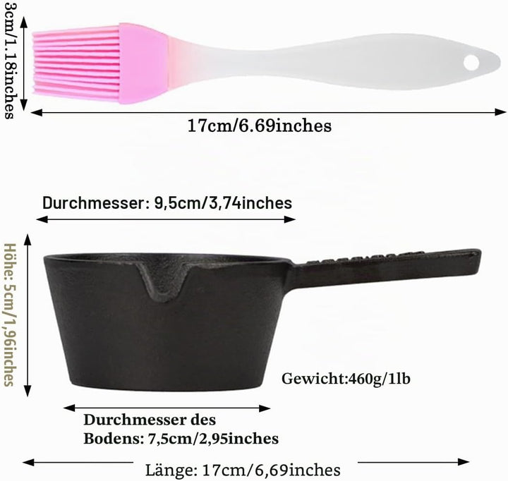 Gusseisen-Sossentopf und Silikon-Backpinsel-Set zum Grillen, Grillen, Küche, Kochen, Smoker, Geschen
