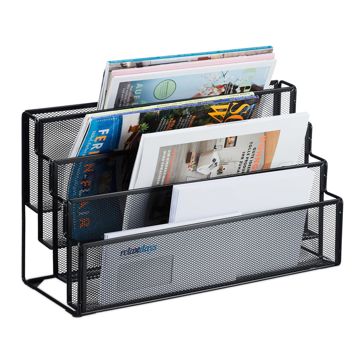 Relaxdays Zeitschriftenhalter Metall, 4 Fächer, Dokumentenablage Büro, HBT: 26x45x18 cm, Magazinhalt