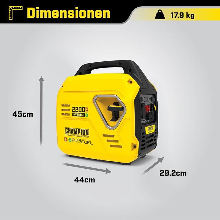 Champion 2200 "The Mighty Atom" (Dual Fuel LPG/Benzin-Generator, 2,2 kW, mit LED-Anzeigen, mit ECO-M