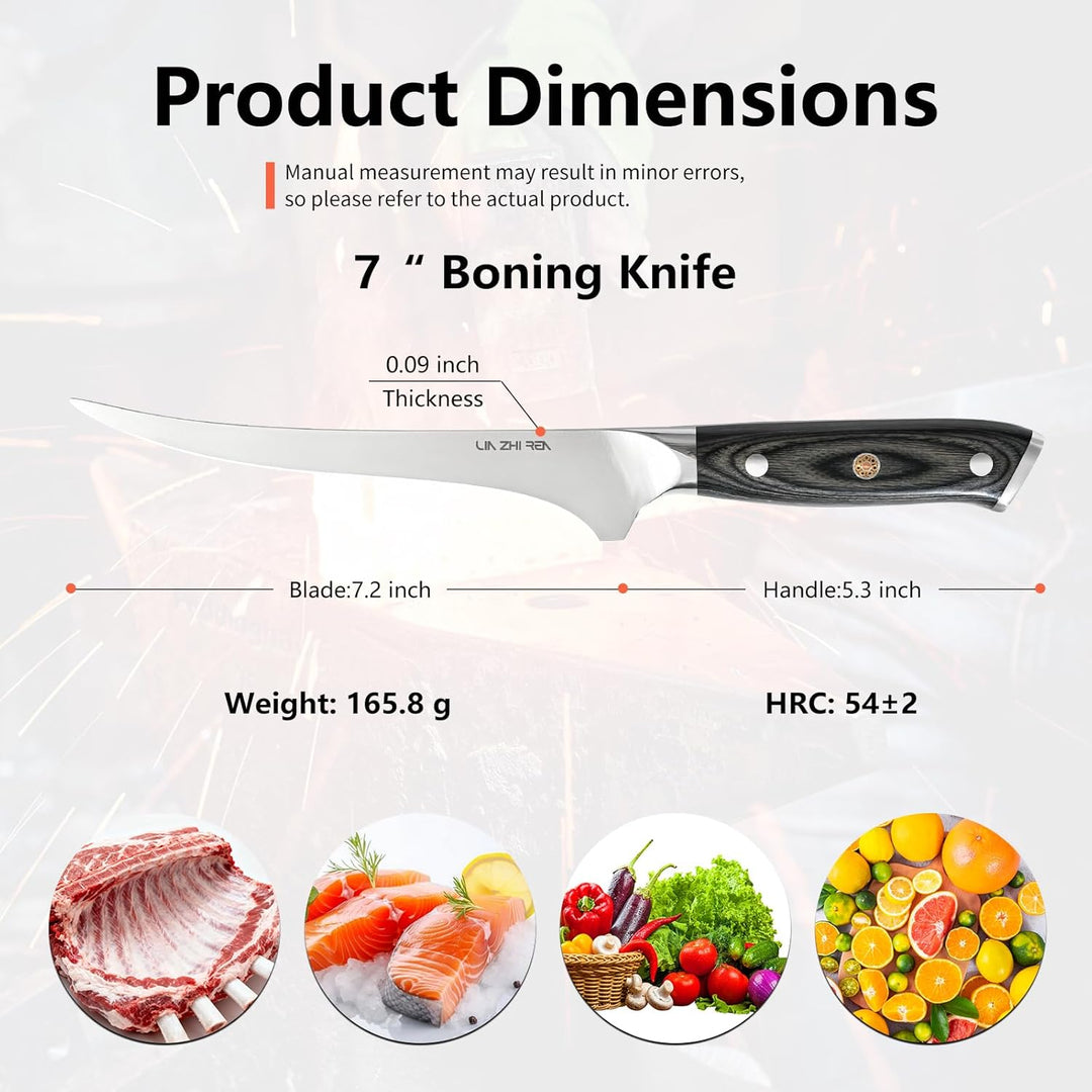 Filletmesser, 18 cm Professioneller Fisch, Knochenmesser mit ergonomischem Griff für Fleisch, Fisch,