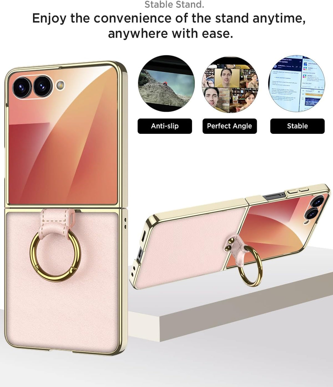 Miimall Lederhülle Kompatibel mit Samsung Galaxy Z Flip 7 Hülle mit Band+Ring Ständer [HD Displaysch