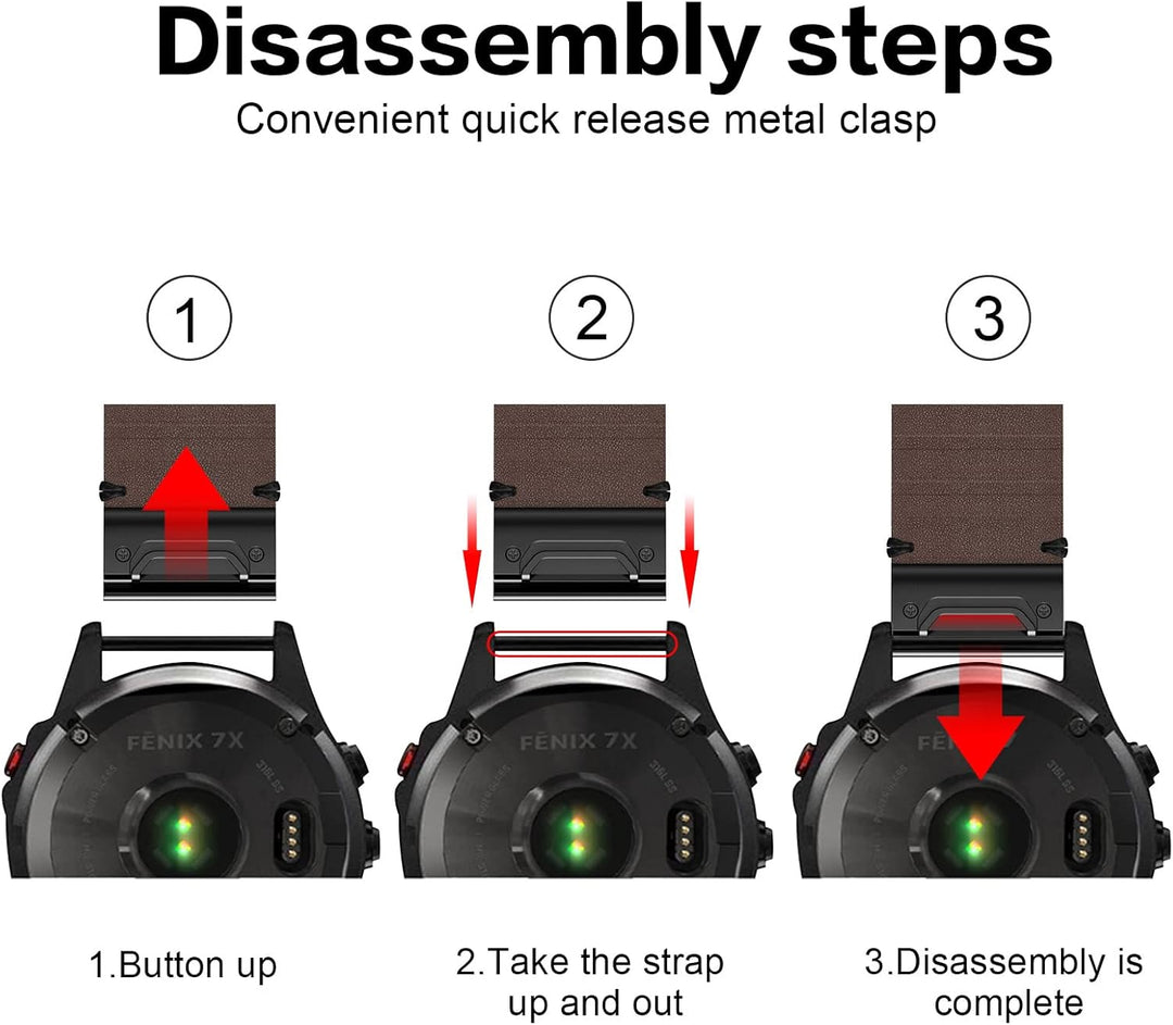 Armband für Garmin Fenix 7X, 26mm Echte Leder Ersatzarmband Quick-Fit Uhrenarmband für Garmin Fenix