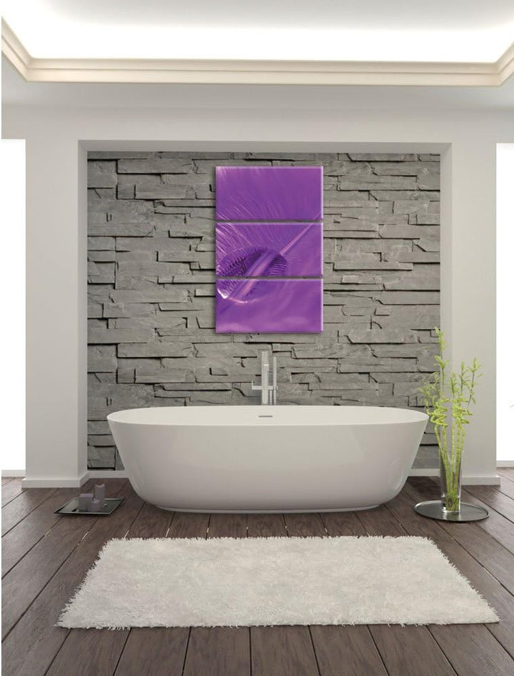 Pixxprint Wassertropfen auf Feder 3-Teiler Leinwandbild 120x80 Bild auf Leinwand
