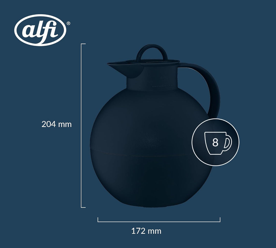 alfi KUGEL 0,94l, dark blue mat, Kunststoff-Isolierkanne mit hygienischem Hartglaseinsatz, Drehversc