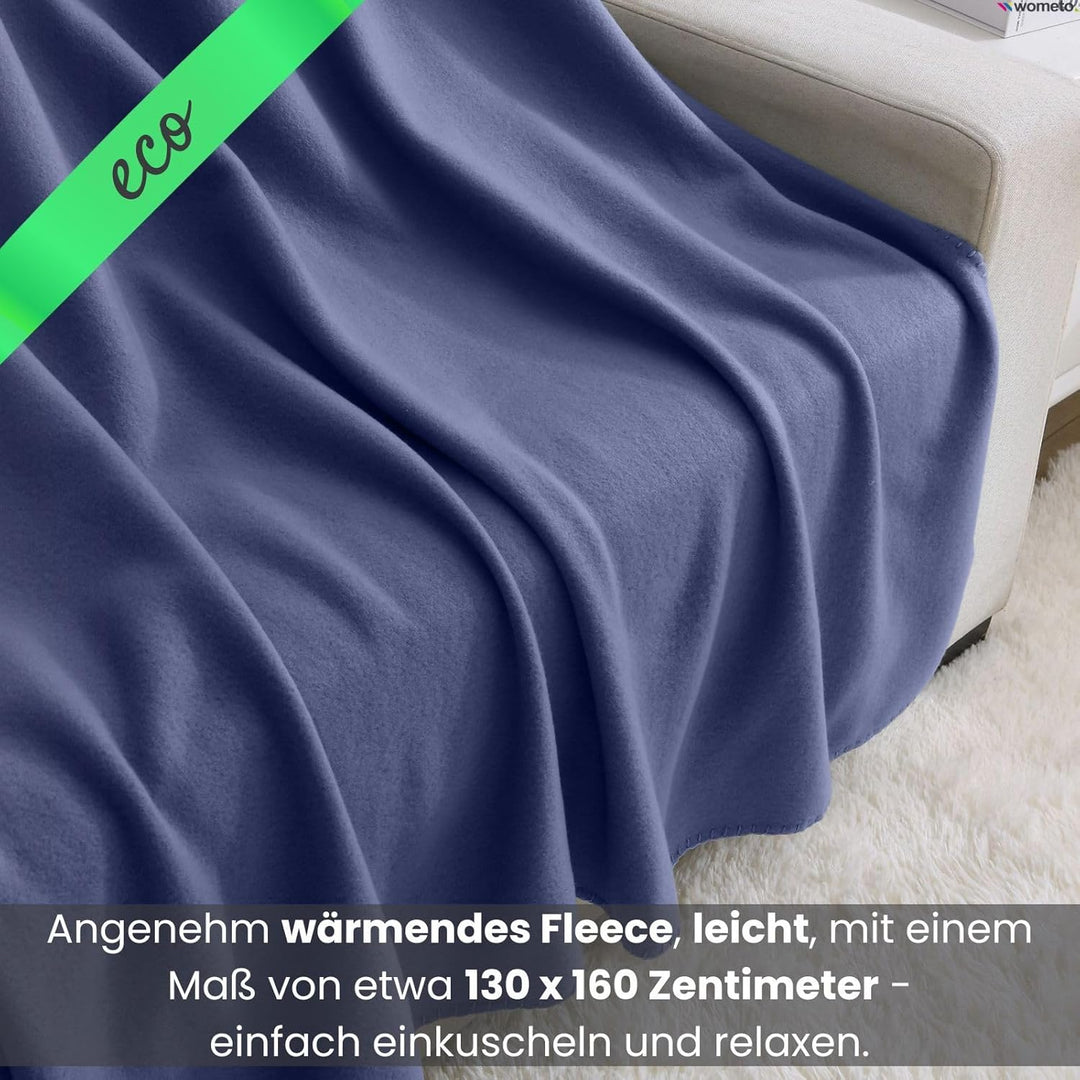 wometo 2er Set Eco Fleecedecken aus 100% recyceltem Material +geprüft 130x160 cm ca. 400 g - dunkelb
