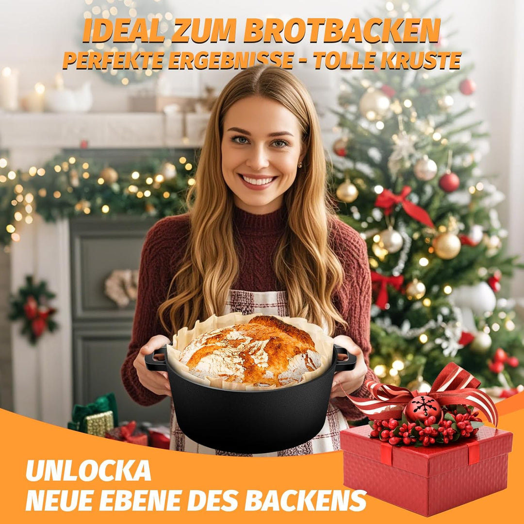 NZQXJXZ Gusseisen Topf Dutch Oven für Brotbacken, 26cm Brotbackform Auflaufform mit Deckel zum Backe