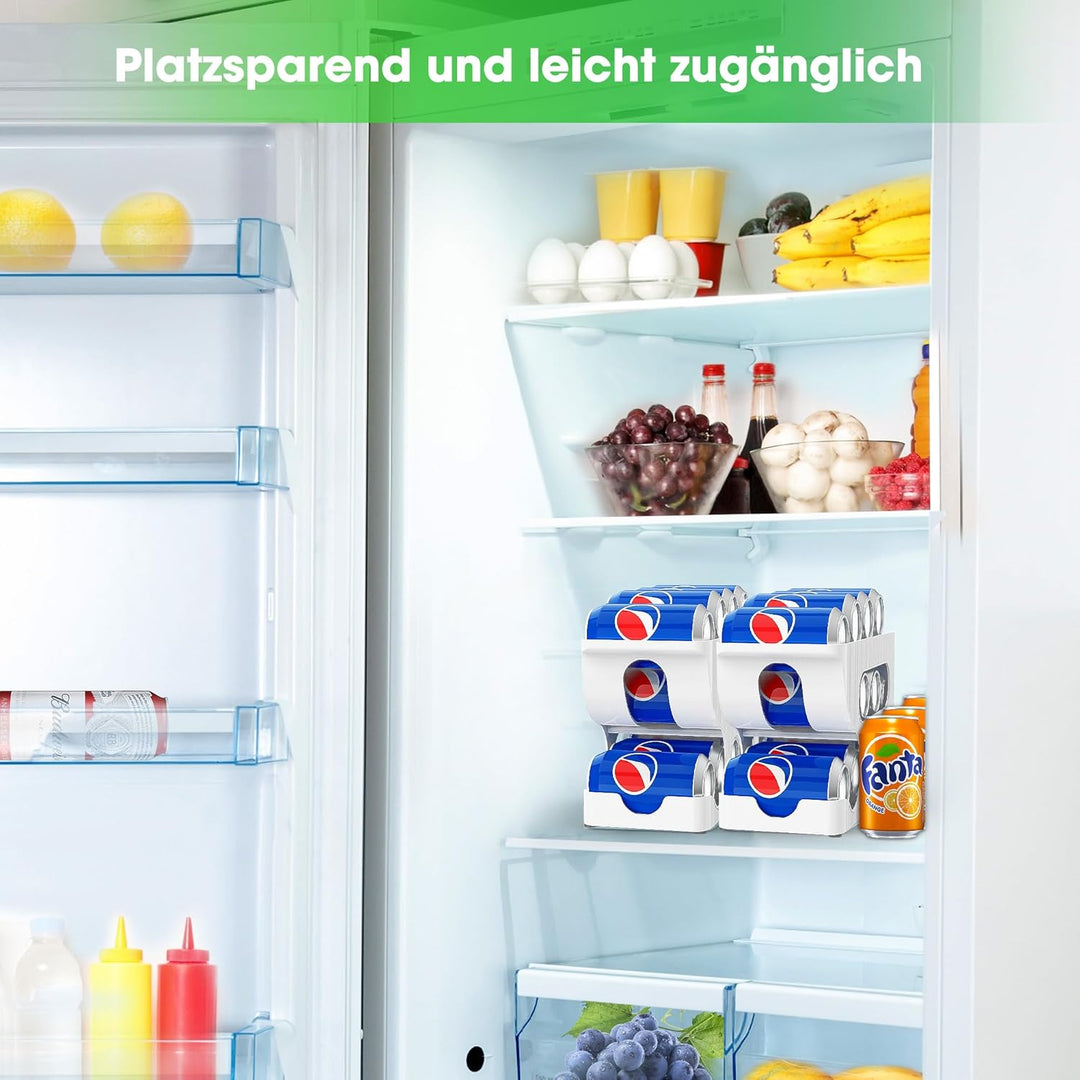 2 Packung Kühlschrank-Dosenspender, Dosenregal, stabiler weisser rollender Kunststoff-Dosenhalter, G