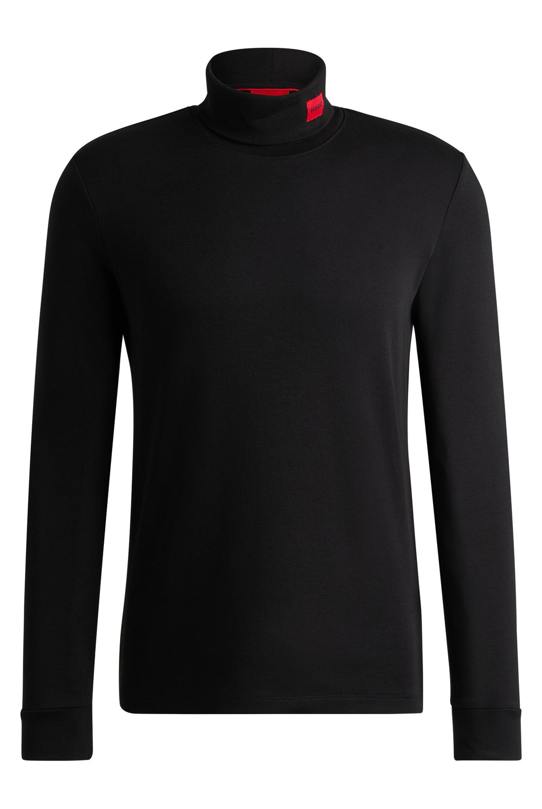 HUGO Herren Derollo224 Slim-Fit Longsleeve mit rotem Logo-Label S Black1, S Black1