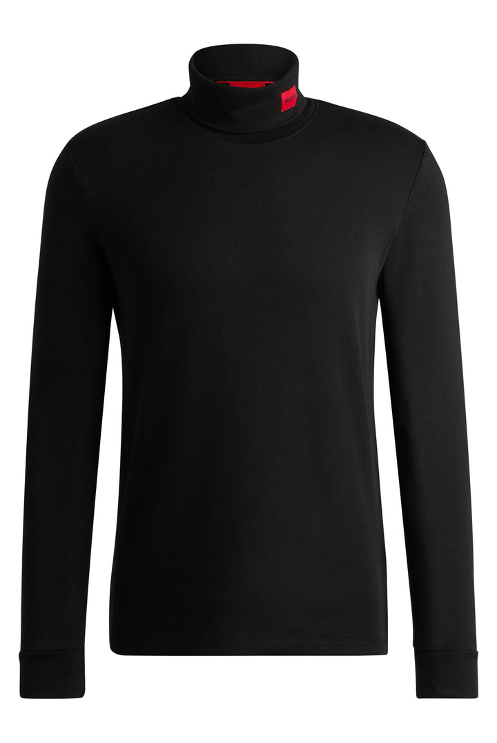 HUGO Herren Derollo224 Slim-Fit Longsleeve mit rotem Logo-Label S Black1, S Black1