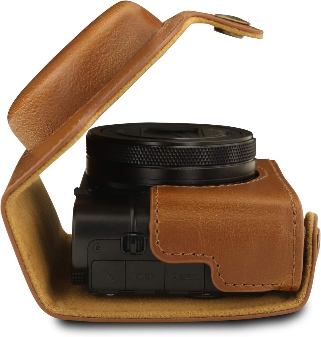 MegaGear MG1732 Ever Ready Leder Kameratasche mit Trageriemen kompatibel mit Sony Cyber-Shot DSC-RX1