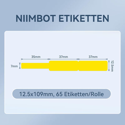 NIIMBOT Thermo Kabeletiketten, 12.5 x 109mm Etikettendrucker Thermo Papier Kompatibel mit dem D110 D