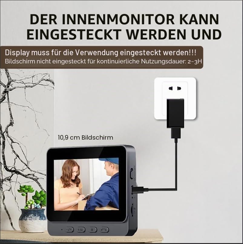 Smart Video Türklingel mit 4.3" HD Innenmonitor Kabellose Türklingel Wasserdicht 1080P HD-Monitor, 1