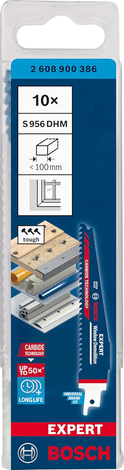 Bosch Professional 10x Expert ‘Window Demolition’ S 956 DHM Säbelsägeblatt (für Holz mit zähem Metal