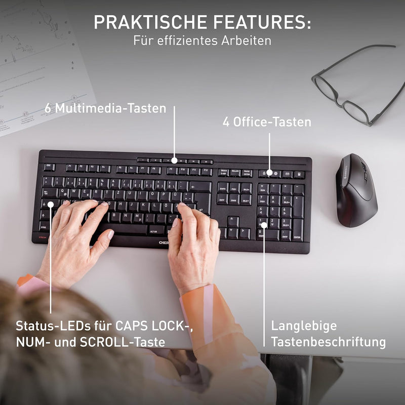 CHERRY STREAM KEYBOARD WIRELESS, Kabellose Tastatur, Deutsches Layout (QWERTZ), 2,4 GHz Funk, Leise