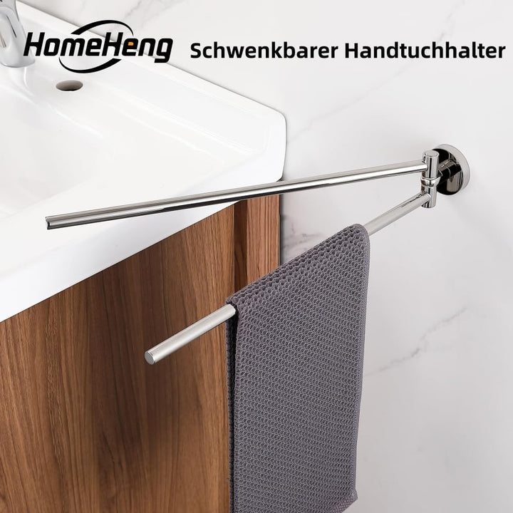 HomeHeng Zweiarmig Schwenkbar Handtuchhalter,Edelstahl Helles Chrom Wand Handtuchhalter Bad Handtuch